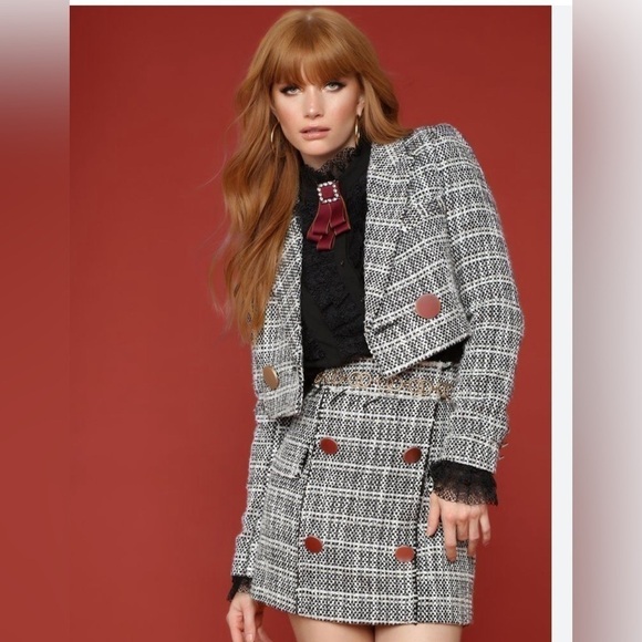 Fashion Nova Check The Resume Tweed Matching Set - Picture 1 of 9